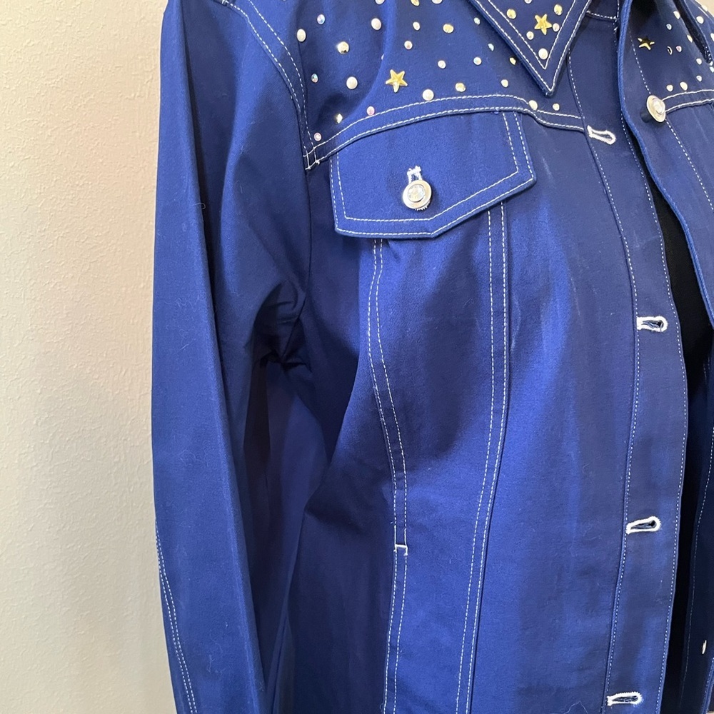 NWOT Quacker Factory L Royal Blue Star-Studded Jacket. Cotton & Spandex - Picture 6 of 16